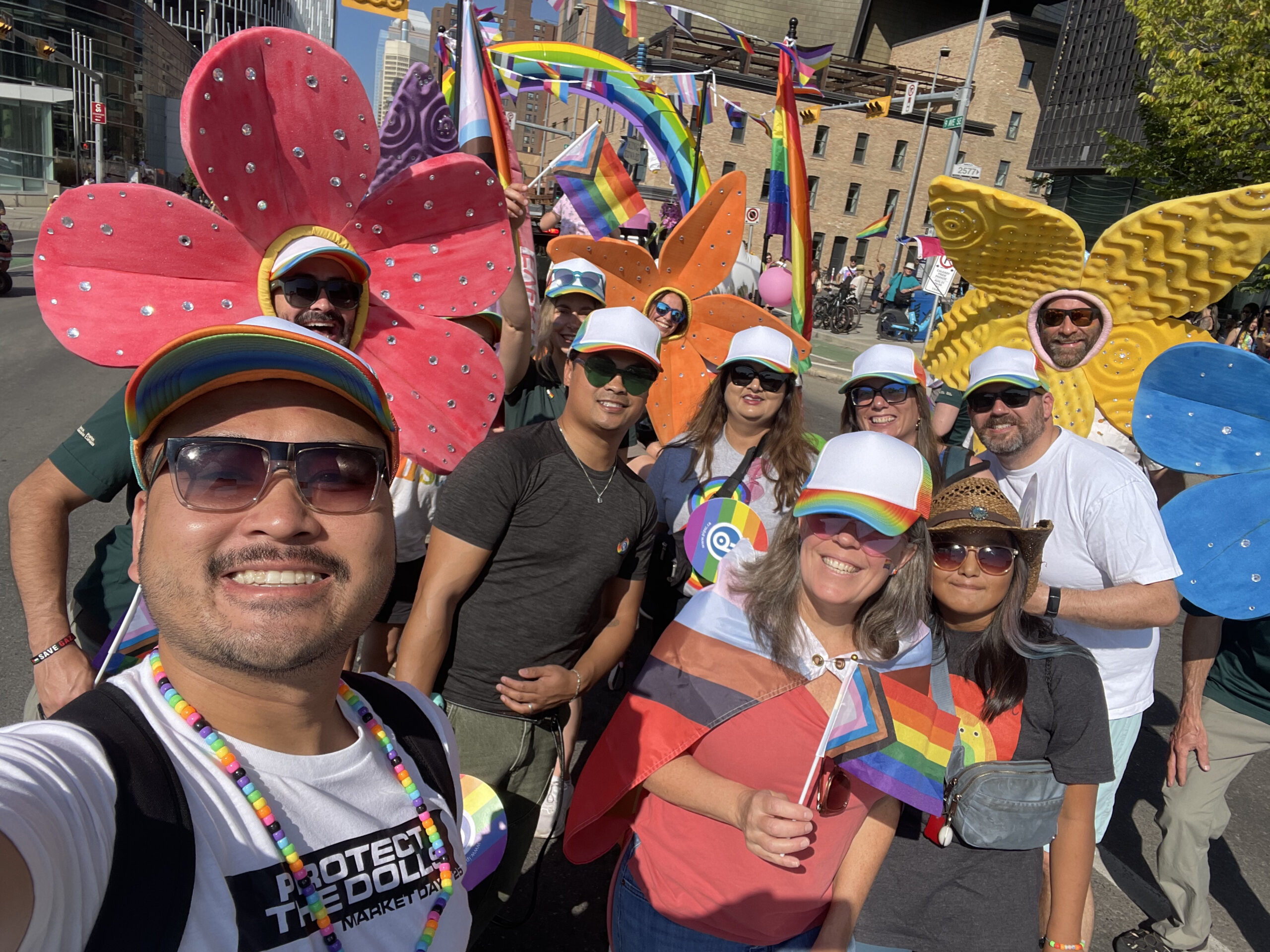 Pride parade in Calgary under the theme Bursting into Bloom